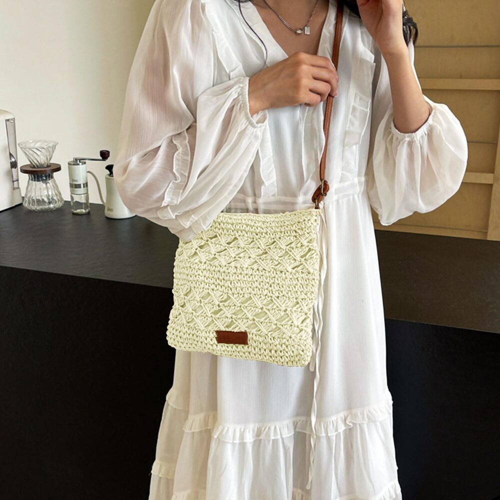 3185 Straw Crossbody Bags Small Summer Beach Bag Boho Handmade Weave - Picture 3 of 6